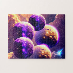 Puzzle Pourpre cosmique plusieurs lunes dans l'univers nu