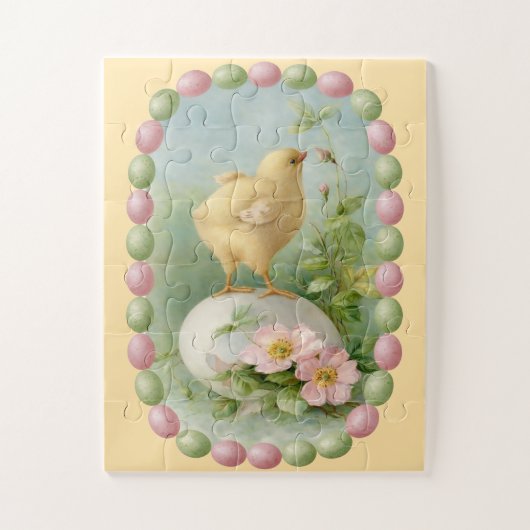 Puzzle Poussin printanier avec bordure d'œuf pastel (Vertical)