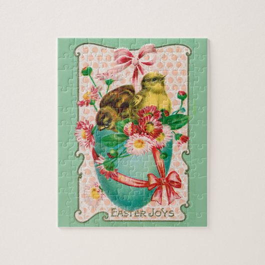 Puzzle Poussins vintages avec Oeufs de Pâques Salutation  (Vertical)