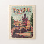 Puzzle Prague République tchèque Travel Art Vintage<br><div class="desc">Design de voyage vectoriel rétro Prague. Prague,  capitale de la République tchèque,  est divisée par la rivière Vltava. Surnommée "la Ville des Cent Spires",  elle est connue pour son Carré de la Vieille Ville.</div>