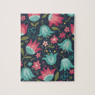 Puzzle Prairie de minuit : motif de tulipe en art folklor
