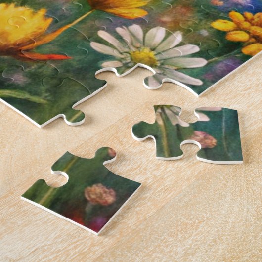 Puzzle Pré aux fleurs et papillons et arc-en-ciel (Côté)