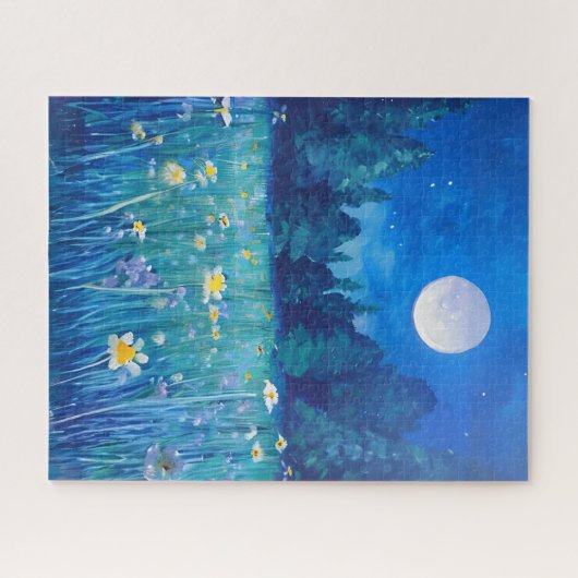 Puzzle Pré et forêt sous une Pleine lune (Horizontal)