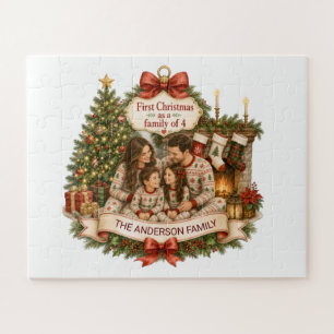 Puzzle Premier Noël Famille de 4 Aquarelle Noël