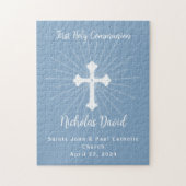 Puzzle Première communion en bleu foncé avec croix (Vertical)