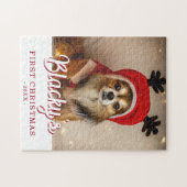Puzzle Première photo de chiot de Noël personnalisée (Horizontal)