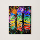 Puzzle Prénom "ALEXIS", Amusant "HEUREUX ANNIVERSAIRE" (Vertical)