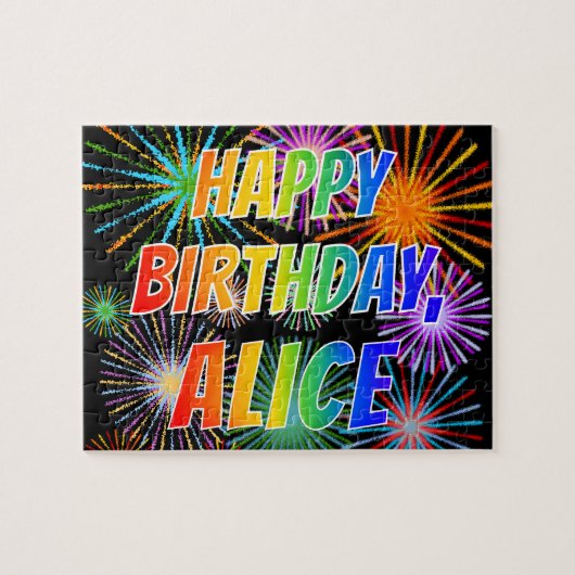 Puzzle Prénom "ALICE", Amusant "HEUREUX ANNIVERSAIRE" (Horizontal)