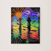 Puzzle Prénom "ALYSSA", Amusant "HEUREUX ANNIVERSAIRE" (Vertical)