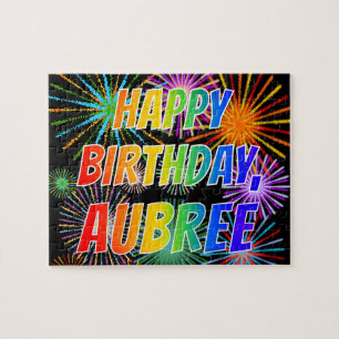 Puzzle Prénom "AUBREE", Amusant "HEUREUX ANNIVERSAIRE"