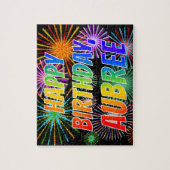 Puzzle Prénom "AUBREE", Amusant "HEUREUX ANNIVERSAIRE" (Vertical)