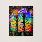 Puzzle Prénom "AUSTIN", Amusant "HEUREUX ANNIVERSAIRE" (Vertical)