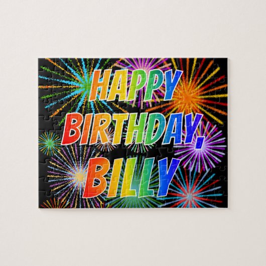 Puzzle Prénom "BILLY", Amusant "HEUREUX ANNIVERSAIRE" (Horizontal)
