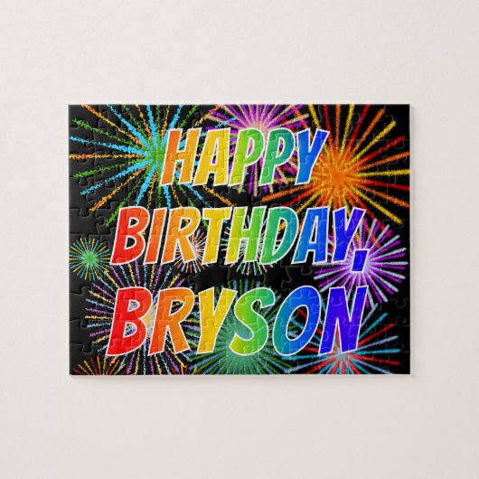 Puzzle Prénom "BRYSON", Amusant "HEUREUX ANNIVERSAIRE" (Horizontal)