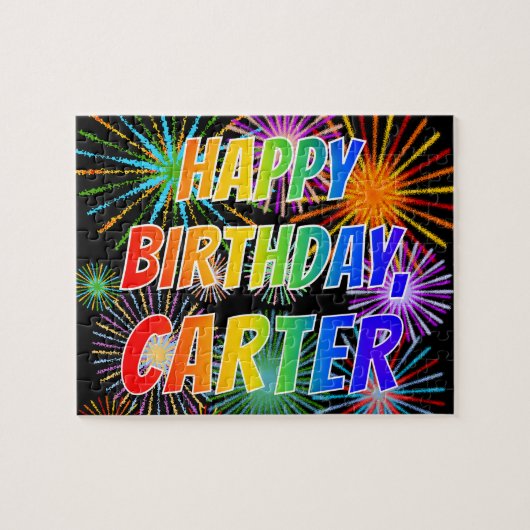 Puzzle Prénom "CARTER", Amusant "HEUREUX ANNIVERSAIRE" (Horizontal)