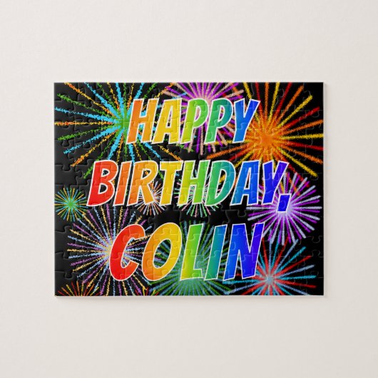 Puzzle Prénom "COLIN", Amusant "HEUREUX ANNIVERSAIRE" (Horizontal)