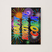 Puzzle Prénom "CORA", Amusant "HEUREUX ANNIVERSAIRE" (Vertical)