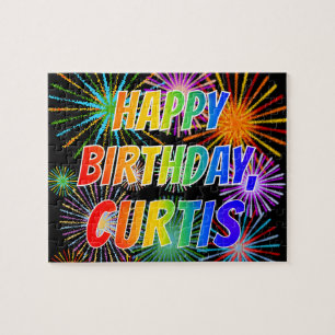 Puzzle Prénom "CURTIS", Amusant "HEUREUX ANNIVERSAIRE"