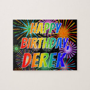 Puzzle Prénom "DEREK", Fun "HEUREUX ANNIVERSAIRE"