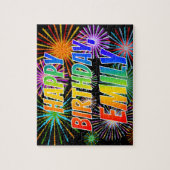 Puzzle Prénom "EMILY", Amusant "HEUREUX ANNIVERSAIRE" (Vertical)