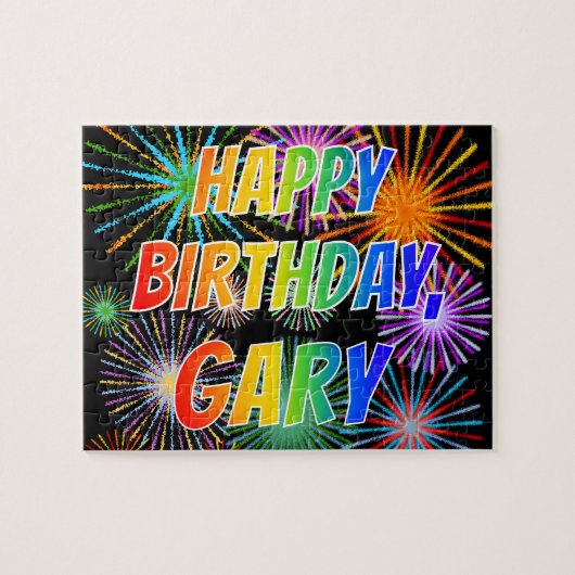 Puzzle Prénom "GARY", Amusant "HEUREUX ANNIVERSAIRE" (Horizontal)