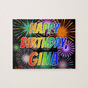 Puzzle Prénom "GINA", Amusant "HEUREUX ANNIVERSAIRE"