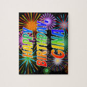 Puzzle Prénom "GINA", Amusant "HEUREUX ANNIVERSAIRE" (Vertical)