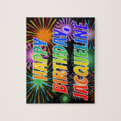 Puzzle Prénom "JACQUELINE", Amusant "HEUREUX ANNIVERSAIRE (Vertical)