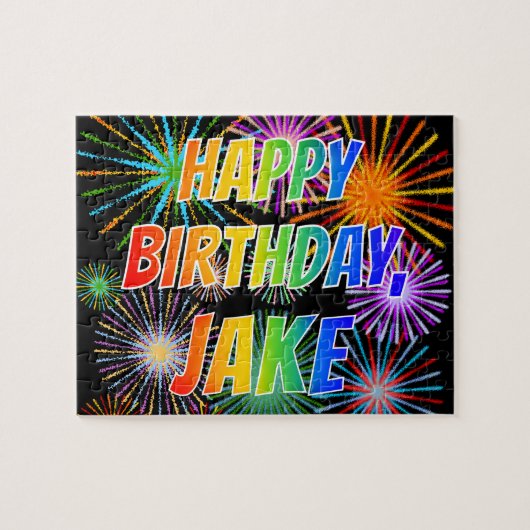 Puzzle Prénom "JAKE", Amusant "HEUREUX ANNIVERSAIRE" (Horizontal)