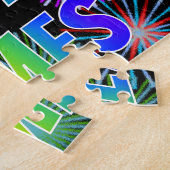 Puzzle Prénom "JAMES", Amusant "HEUREUX ANNIVERSAIRE" (Côté)