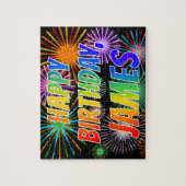 Puzzle Prénom "JAMES", Amusant "HEUREUX ANNIVERSAIRE" (Vertical)