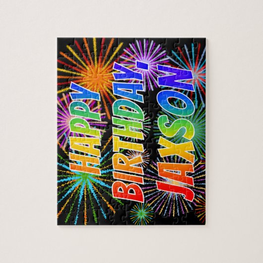 Puzzle Prénom "JAXSON", Amusant "HEUREUX ANNIVERSAIRE" (Vertical)