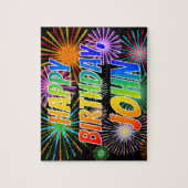 Puzzle Prénom "JOHN", Amusant "HEUREUX ANNIVERSAIRE" (Vertical)