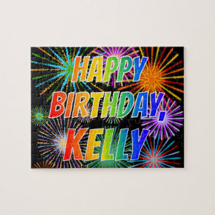 Puzzle Prénom "KELLY", Amusant "HEUREUX ANNIVERSAIRE"