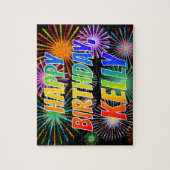 Puzzle Prénom "KELLY", Amusant "HEUREUX ANNIVERSAIRE" (Vertical)