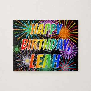 Puzzle Prénom "LEAH", Fun "HEUREUX ANNIVERSAIRE"