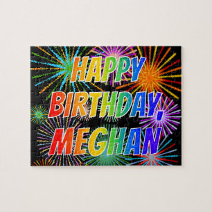 Puzzle Prénom "MEGHAN", Amusant "HEUREUX ANNIVERSAIRE"