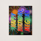 Puzzle Prénom "MEGHAN", Amusant "HEUREUX ANNIVERSAIRE" (Vertical)