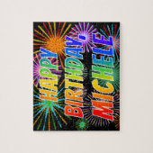 Puzzle Prénom "MICHELE", Amusant "HEUREUX ANNIVERSAIRE" (Vertical)