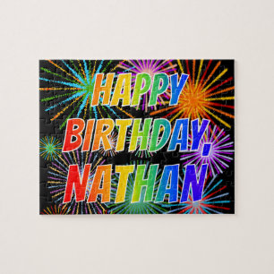 Puzzle Prénom "NATHAN", Amusant "HEUREUX ANNIVERSAIRE"
