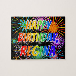Puzzle Prénom "REGINA", Amusant "HEUREUX ANNIVERSAIRE"