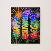 Puzzle Prénom "REGINA", Amusant "HEUREUX ANNIVERSAIRE" (Vertical)