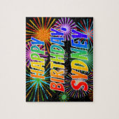 Puzzle Prénom "SYDNEY", Amusant "HEUREUX ANNIVERSAIRE" (Vertical)