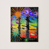 Puzzle Prénom "TAYLOR", Amusant "HEUREUX ANNIVERSAIRE" (Vertical)