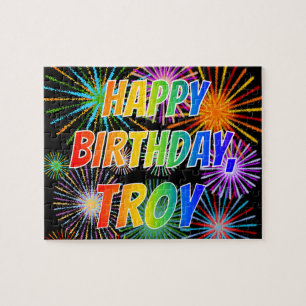 Puzzle Prénom "TROY", Amusant "HEUREUX ANNIVERSAIRE"