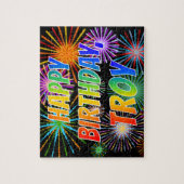 Puzzle Prénom "TROY", Amusant "HEUREUX ANNIVERSAIRE" (Vertical)