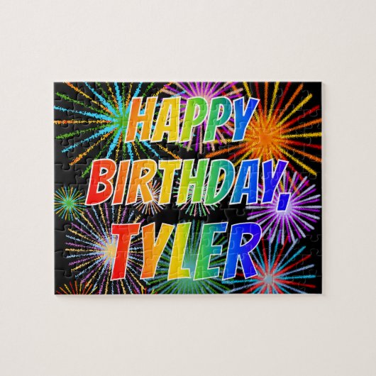 Puzzle Prénom "TYLER", Amusant "HEUREUX ANNIVERSAIRE" (Horizontal)