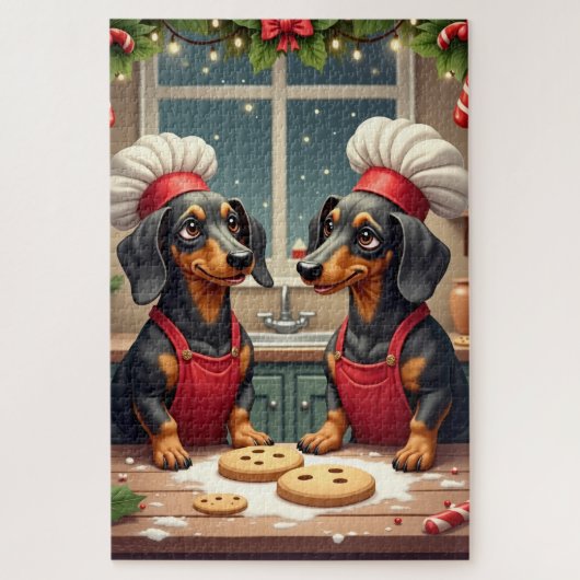 Puzzle Préparateurs de biscuits de Noël de teckel Peintur (Vertical)