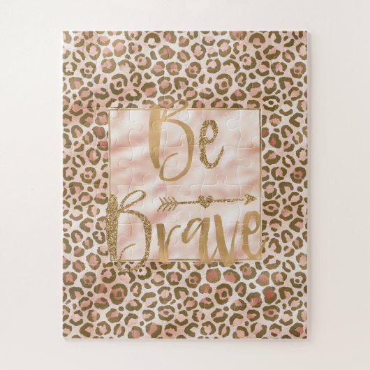 Puzzle Pretty Peach Brown Leopard Print Be Brave (Vertical)