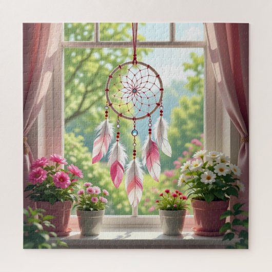 Puzzle Pretty Pink Dreamcatcher and Plants Window Sill (Vertical)